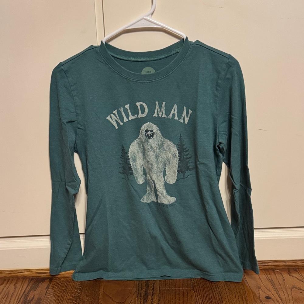 Life is Good Wild Man Kids Long Sleeve Shirt - Green size 12/14